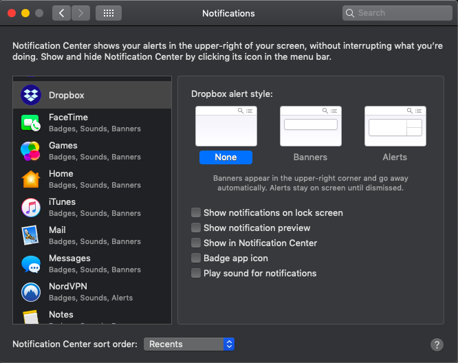 how to get dropbox to stop notifications on mac